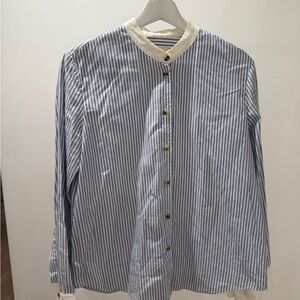 KHAITE Blue and White Striped Shirt